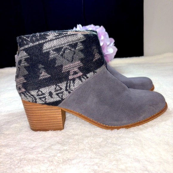 Toms Leila Suede Aztec Ankle Boot, Dark Gray - Picture 1 of 8